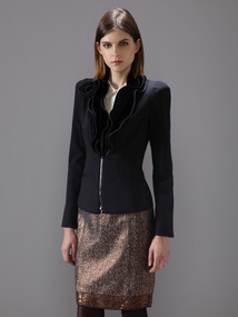 Velvet Ruffle Neck Wool Blazer