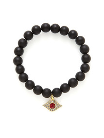 Matte Onyx & Crystal Evil Eye Stretch Bracelet