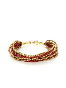 Red Glass & Brass Bead Multi-Strand Bracelet
