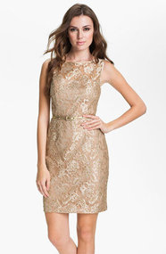 Maggy London Back Cutout Metallic Lace Sheath Dress