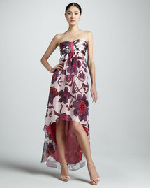 KAS New York Solana Floral Strapless High-Low Dress