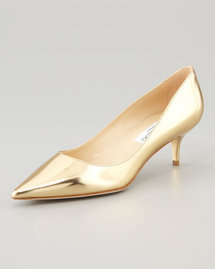 Jimmy Choo Aza Low-Heel Metallic Pump, Gold
