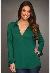 Michael Stars - Slub Collared High-Low Blouse (Emerald) - Apparel