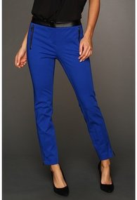 DKNYC - Skinny Ankle Pant w/ Faux Leather Waist Pockets (Sapphire) - Apparel