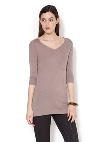 Jersey 3/4 Sleeve V-Neck Top