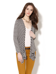 Extended Front Striped Cotton Cardigan