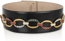 Alexander McQueen Crystal and chain-embellished leather belt