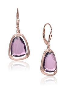 Rose Gold & Purple CZ Geometric Drop Earrings