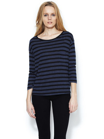 Striped 3/4 Sleeve Pocket Tee