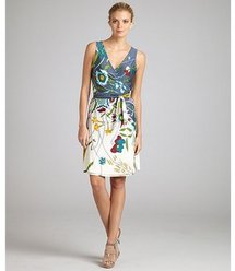 JB by Julie Brown blue wildflower print jersey 'Rica' sleeveless wrap dress