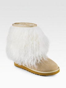 UGG Australia Sheepskin-Cuff Suede Short Boots