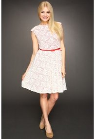Maggy London - Textured Rose Lace Cap Sleeve Dress (Ivory Coral) - Apparel