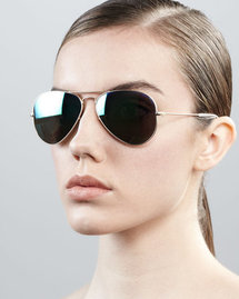 Ray-Ban Aviator Sunglasses with Flash Lenses, Gold/Green Mirror