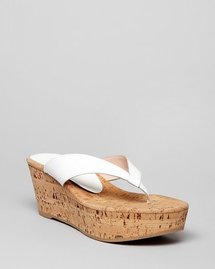 Stuart Weitzman Platform Wedge Thong Sandals - Clasp Cork