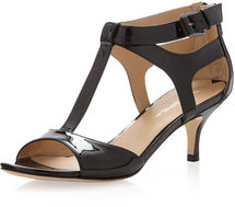 Via Spiga Lindsie Patent T-Strap Kitten Heel Sandal, Black
