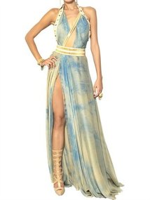 Leather & Tie Dyed Georgette Long Dress