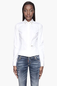 DSQUARED2 White and gold studded Collar blouse
