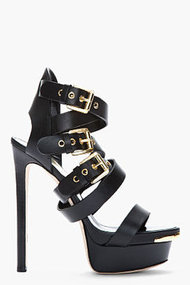 DSQUARED2 Black Buckled Biker Sandal Heels