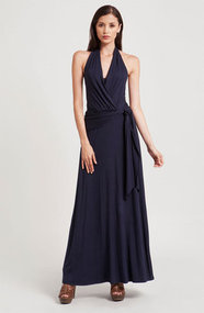 Three Dots Faux Wrap Halter Maxi Dress