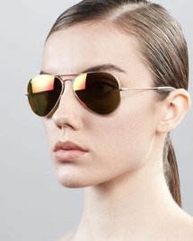 Ray-Ban Aviator Sunglasses with Flash Lenses, Gold/Red Mirror