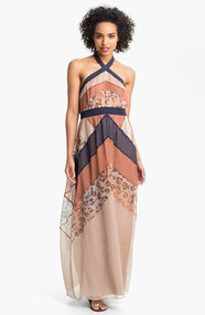 Jessica Simpson Print Chiffon Halter Maxi Dress