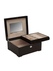Small Brown Embossed Leather Jewelry Box