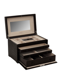 Large Brown Embossed Leather Jewelry Case
