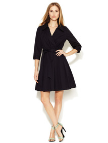 Pleated Stretch Cotton Wrap Dress