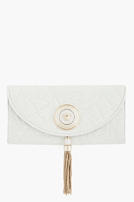VERSACE White Lamb Leather Embossed and quilted clutch