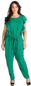 DKNYC - Plus Size Cap Sleeve Ruffle Front Jumpsuit (Meadow) - Apparel