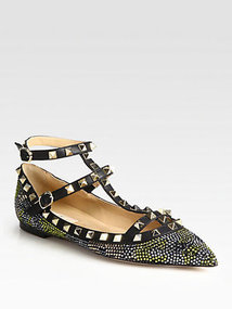 Valentino Camouflage Crystal-Coated Leather Ballet Flats