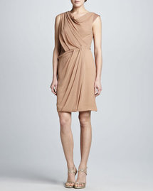 J. Mendel Leather-Insert Georgette Dress