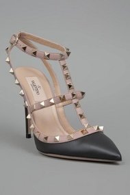 Valentino Studded TStrap Sandal Heel Black/Nude