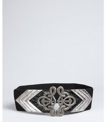 Fashion Focus pewter stretch faux leather 'Deco' wide belt