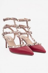 Valentino Rock Studded Ankle Strap Heels Red