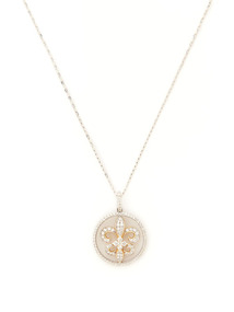 Estate Diamond Cutout Fleur De Lis Disc Pendant Necklace