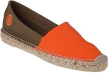 TORY BURCH Bi-Color Flat Espadrille Orange/Olive Linen