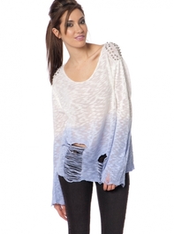White Stud Shredded Sweater