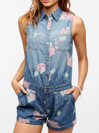 Pins And Needles Sleeveless Chambray Rose Romper