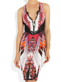 Roberto Cavalli Lace-trimmed stretch-crepe dress