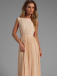 ALICE + OLIVIA Triss Sleeveless Maxi Dress with Leather Trim in Almond Cream